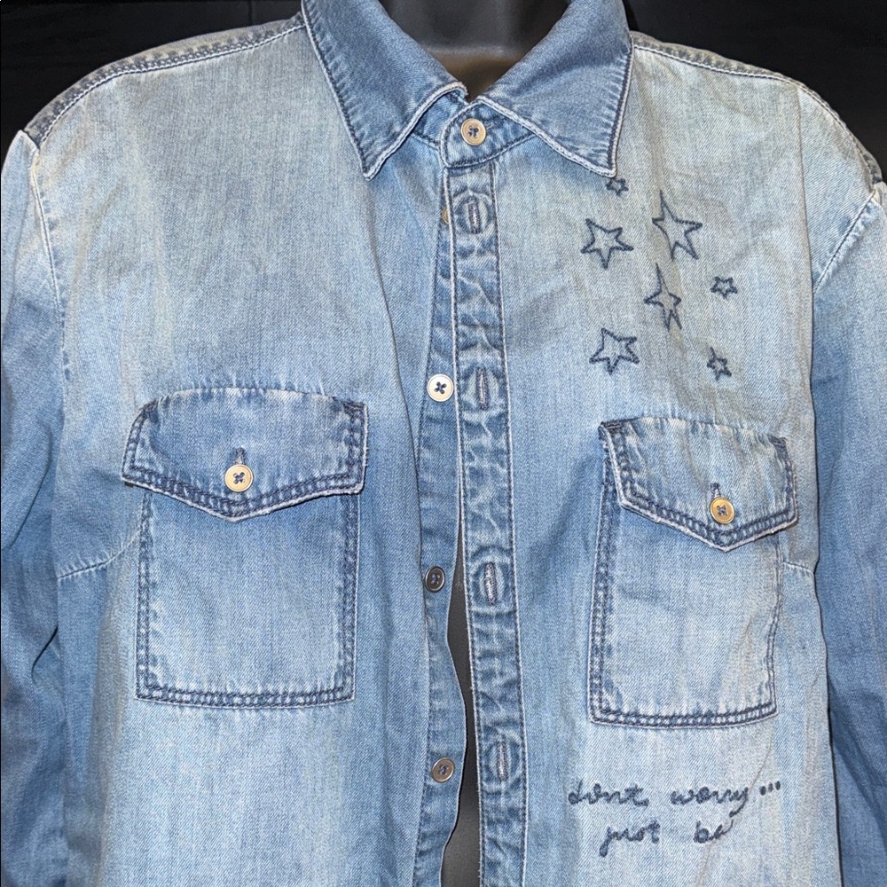 bebe Blue Denim Shirt with Star Accents